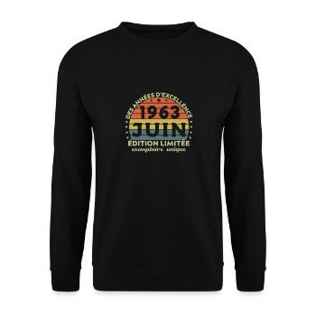 Vintage Jubiläum Hergestellt im Juni 1963 - Unisex Pullover - Schwarz - Vorne - Alina (178cm) & Michal (187cm)