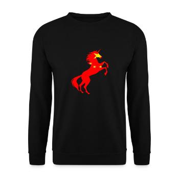 Einhorn China Flagge T-Shirt Magisches Einhorn Chinesisch - Unisex Pullover - Schwarz - Vorne - Alina (178cm) & Michal (187cm)