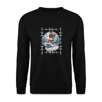 phare, signal, maritime, baleine, vagues, mer, poisson - Sweat-shirt Unisexe - noir - Devant - Alina (178cm) & Michal (187cm)