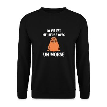 Animal humour Morse - Sweat-shirt Unisexe - noir - Devant - Alina (178cm) & Michal (187cm)