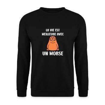 Animal humour Morse - Sweat-shirt Unisexe - noir - Devant - Alina (178cm) & Michal (187cm)