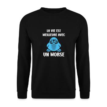 Animal humour Morse - Sweat-shirt Unisexe - noir - Devant - Alina (178cm) & Michal (187cm)