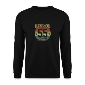 September 1955 - Geburtstag im September Oldschool - Unisex Pullover - Schwarz - Vorne - Alina (178cm) & Michal (187cm)