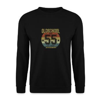 October 1955 - Geburtstag im Oktober Oldschool - Unisex Pullover - Schwarz - Vorne - Alina (178cm) & Michal (187cm)