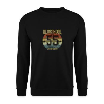 February 1955 - Geburtstag im Februar Oldschool - Unisex Pullover - Schwarz - Vorne - Alina (178cm) & Michal (187cm)