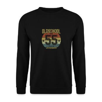 March 1955 - Geburtstag im März Oldschool - Unisex Pullover - Schwarz - Vorne - Alina (178cm) & Michal (187cm)