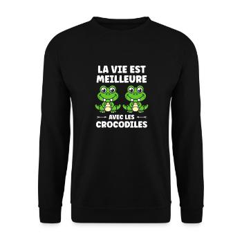 Humour Crocodile - Sweat-shirt Unisexe - noir - Devant - Alina (178cm) & Michal (187cm)