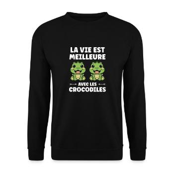 Humour Crocodile - Sweat-shirt Unisexe - noir - Devant - Alina (178cm) & Michal (187cm)
