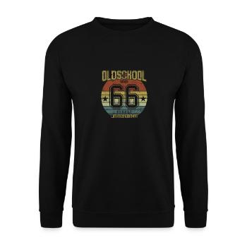 August 1966 - Geburtstag im August Oldschool - Unisex Pullover - Schwarz - Vorne - Alina (178cm) & Michal (187cm)