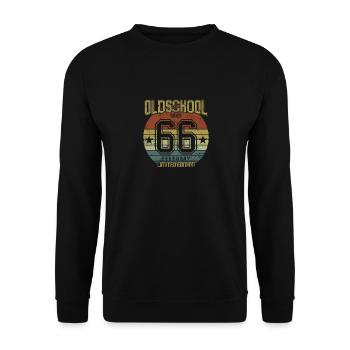 February 1966 - Geburtstag im Februar Oldschool - Unisex Pullover - Schwarz - Vorne - Alina (178cm) & Michal (187cm)