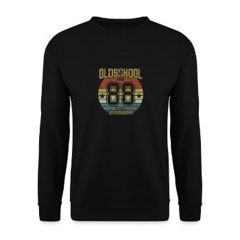 April 1988 - Geburtstag im April Oldschool - Unisex Pullover - Schwarz - Vorne - Alina (178cm) & Michal (187cm)