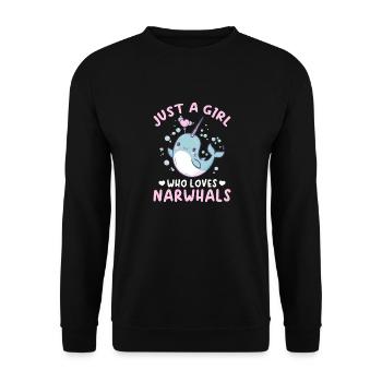 Funny Narwhal Animal Just A Girl Who Loves Narwhal - Unisex Pullover - Schwarz - Vorne - Alina (178cm) & Michal (187cm)
