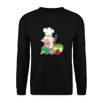 Schwein Gemüse Vegetarisch Koch Ferkel - Unisex Pullover - Schwarz - Vorne - Alina (178cm) & Michal (187cm)
