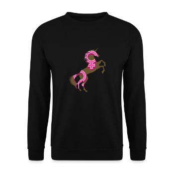 Weibliches Symbol Einhorn T-Shirt Magisches Einhorn-Wortspiel - Unisex Pullover - Schwarz - Vorne - Alina (178cm) & Michal (187cm)