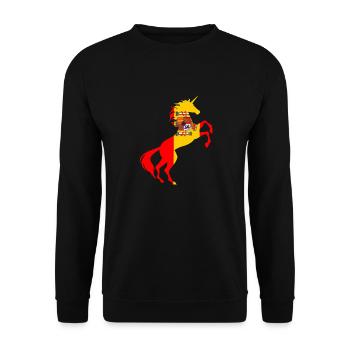 Einhorn Spanien Flagge Shirt Magisches Einhorn Spanier - Unisex Pullover - Schwarz - Vorne - Alina (178cm) & Michal (187cm)