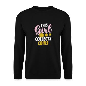 Des pièces de monnaie dans son monde : le voyage numismatique d’une jeune fille - Sweat-shirt Unisexe - noir - Devant - Alina (178cm) & Michal (187cm)