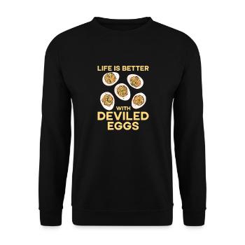 Gefüllte Eier Deviled Eggs - Unisex Pullover - Schwarz - Vorne - Alina (178cm) & Michal (187cm)