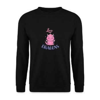 Love Dragons Fabeltier Drache - Unisex Pullover - Schwarz - Vorne - Alina (178cm) & Michal (187cm)