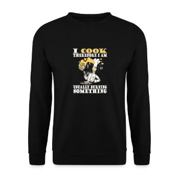 Ich Koche Also Bin Ich - Humorvolle Botschaft - Unisex Pullover - Schwarz - Vorne - Alina (178cm) & Michal (187cm)
