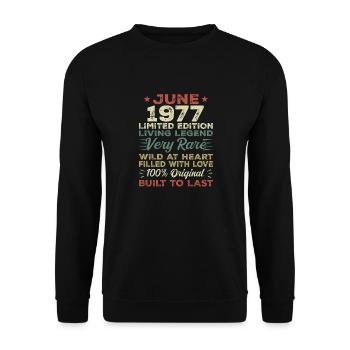 Juin 1977 Anniversaire Juin 1977 Cadeau Juin 1977 - Sweat-shirt Unisexe - noir - Devant - Alina (178cm) & Michal (187cm)