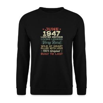 Juni 1947 Geburtstag Juni 1947 Geschenk Juni 1947 - Unisex Pullover - Schwarz - Vorne - Alina (178cm) & Michal (187cm)