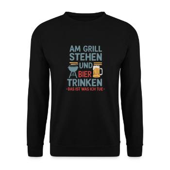 Standing at the Grill Drinking Beer Funny Grill Beer - Unisex Sweatshirt - black - Front - Alina (178cm) & Michal (187cm)