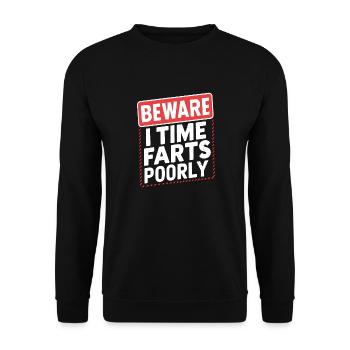 Hüte dich vor der Zeit furze schlecht Lustig Furz Humor - Unisex Pullover - Schwarz - Vorne - Alina (178cm) & Michal (187cm)