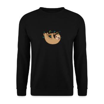 Faultier chillt am Ast faul Natur - Unisex Pullover - Schwarz - Vorne - Alina (178cm) & Michal (187cm)