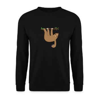 Faultier hängt am Baum - Unisex Pullover - Schwarz - Vorne - Alina (178cm) & Michal (187cm)