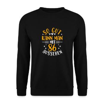 86. Geburtstag Frau Mann, 86 Jahre alt Geburtstag - Unisex Pullover - Schwarz - Vorne - Alina (178cm) & Michal (187cm)