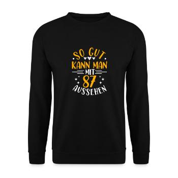 87. Geburtstag Frau Mann, 87 Jahre alt Geburtstag - Unisex Pullover - Schwarz - Vorne - Alina (178cm) & Michal (187cm)
