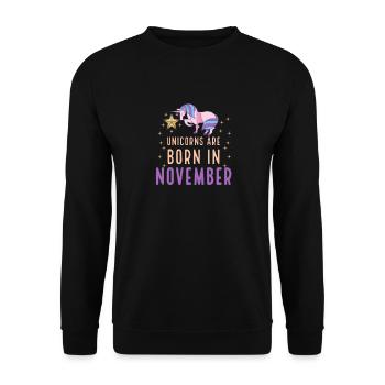 Einhörner werden im November geboren Geburtsmonat Geburtstag - Unisex Pullover - Schwarz - Vorne - Alina (178cm) & Michal (187cm)