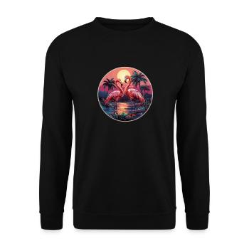 Flamingos Sunset Beach Ocean Flamingo - Unisex Sweatshirt - black - Front - Alina (178cm) & Michal (187cm)