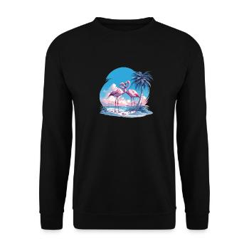 Flamants roses, coucher de soleil, plage, océan flamant rose - Sweat-shirt Unisexe - noir - Devant - Alina (178cm) & Michal (187cm)
