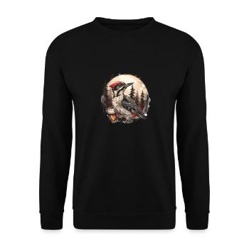 Schluckspecht - Specht im Wald trinkt Bier - Unisex Pullover - Schwarz - Vorne - Alina (178cm) & Michal (187cm)