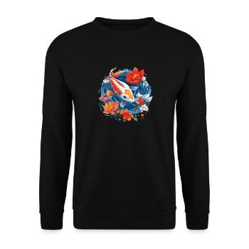 Vintage 80er Retro Japanisch Asiatisch Koi Karpfen - Unisex Pullover - Schwarz - Vorne - Alina (178cm) & Michal (187cm)