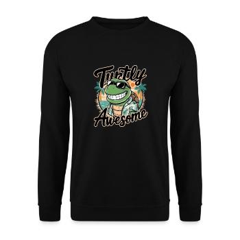 Funny Shield Greatest Saying Turtly Awesome - Unisex Sweatshirt - black - Front - Alina (178cm) & Michal (187cm)