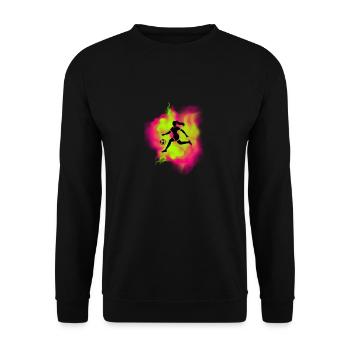 Bunte Fußballerin Mädchen und Frauen Fußball Motiv - Unisex Pullover - Schwarz - Vorne - Alina (178cm) & Michal (187cm)