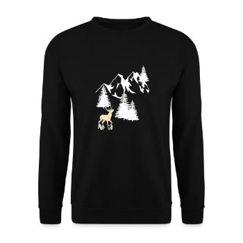 Mountains Peaks Spruce Navel Tree Deer Nature - Unisex Sweatshirt - black - Front - Alina (178cm) & Michal (187cm)