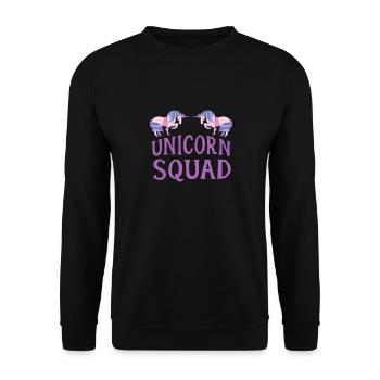 Einhorn Squad Lustig Magisch Regenbogen Einhorn Niedlich - Unisex Pullover - Schwarz - Vorne - Alina (178cm) & Michal (187cm)