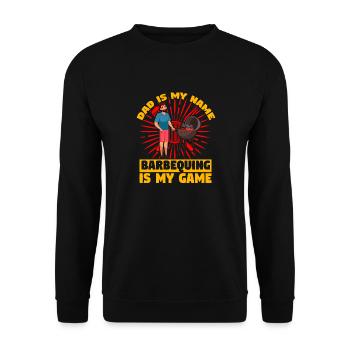 Papa ist mein Name Grillen ist mein Spiel - Unisex Pullover - Schwarz - Vorne - Alina (178cm) & Michal (187cm)