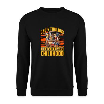 Papas Werkzeugkasten der Schlüssel zu einer glücklichen Kindheit - Unisex Pullover - Schwarz - Vorne - Alina (178cm) & Michal (187cm)