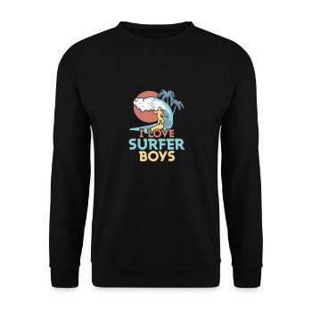 I Love Surfer Boys Surfing Summer Surfboard - Unisex Pullover - Schwarz - Vorne - Alina (178cm) & Michal (187cm)