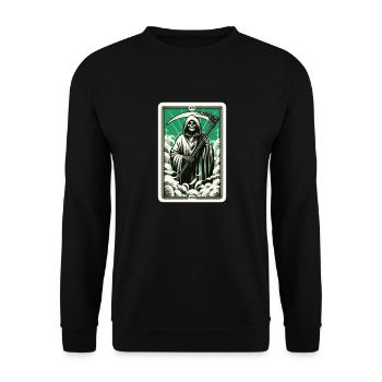 Tarotkarte Tod XIII, Tarot Karte Sensenmann - Unisex Pullover - Schwarz - Vorne - Alina (178cm) & Michal (187cm)