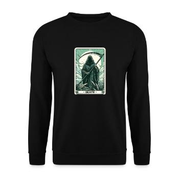 Tarotkarte Tod XIII, Tarot Karte Sensenmann - Unisex Pullover - Schwarz - Vorne - Alina (178cm) & Michal (187cm)
