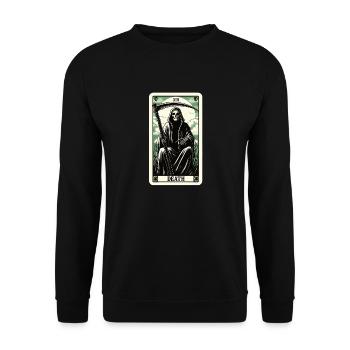 Tarotkarte Tod XIII, Tarot Karte Sensenmann - Unisex Pullover - Schwarz - Vorne - Alina (178cm) & Michal (187cm)
