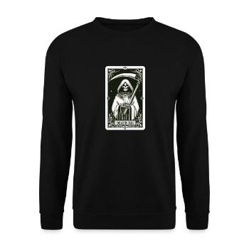 Tarotkarte Tod XIII, Tarot Karte Sensenmann - Unisex Pullover - Schwarz - Vorne - Alina (178cm) & Michal (187cm)