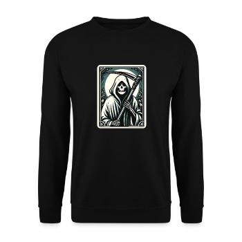 Tarotkarte Tod XIII, Tarot Karte Sensenmann - Unisex Pullover - Schwarz - Vorne - Alina (178cm) & Michal (187cm)