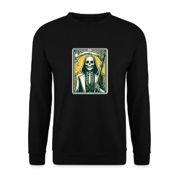 Tarotkarte Tod XIII, Tarot Karte Sensenmann - Unisex Pullover - Schwarz - Vorne - Alina (178cm) & Michal (187cm)