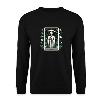 Tarotkarte Tod XIII, Tarot Karte Sensenmann - Unisex Pullover - Schwarz - Vorne - Alina (178cm) & Michal (187cm)